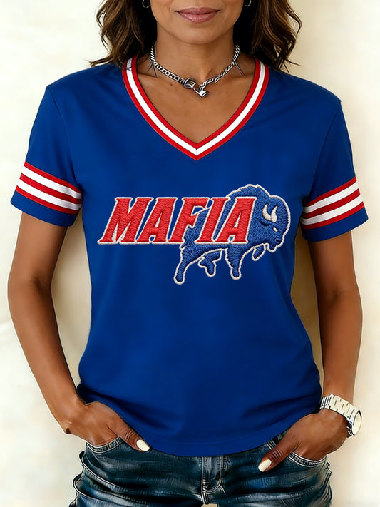 Women's Bills Mafia Football Fans Gameday Casual V-Neck Tee