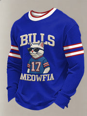 Men's Funny Bills Meowfia Football Fans Gameday Casual  Waffle Long Sleeve T-Shirt