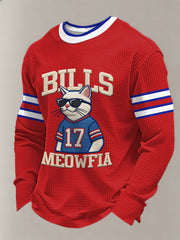 Men's Funny Bills Meowfia Football Fans Gameday Casual  Waffle Long Sleeve T-Shirt