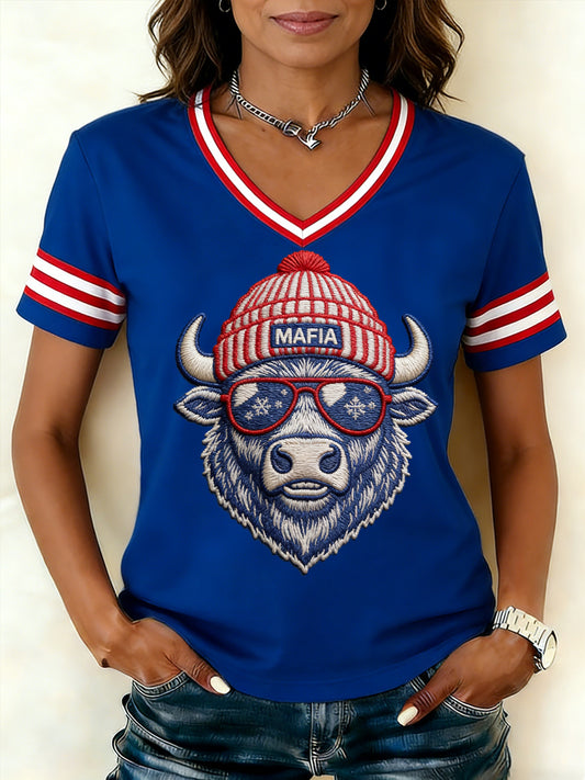Women's Bills Mafia Football Fans Gameday Casual V-Neck Tee
