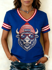 Women's Bills Mafia Football Fans Gameday Casual V-Neck Tee