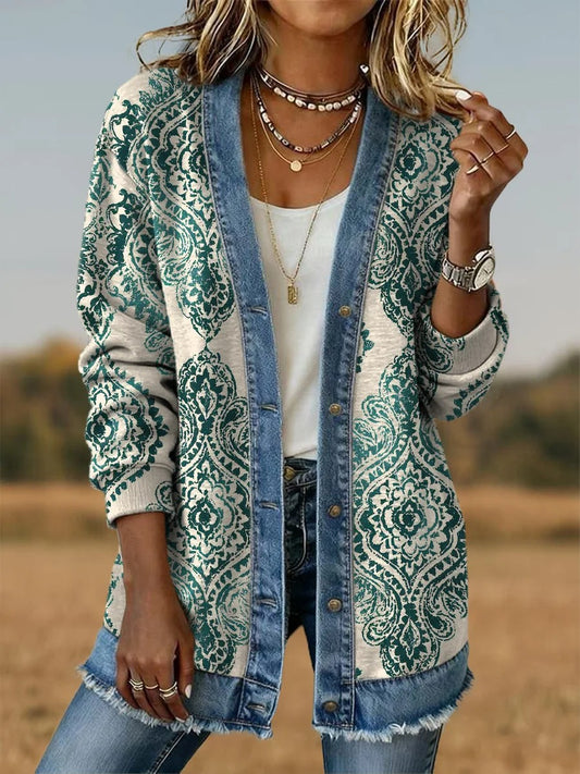 Women's Aztec Pattern Casual Button Cardigan Jacket