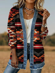 Women's Aztec Pattern Casual Button Cardigan Jacket