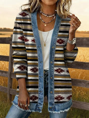 Women's Aztec Pattern Casual Button Cardigan Jacket