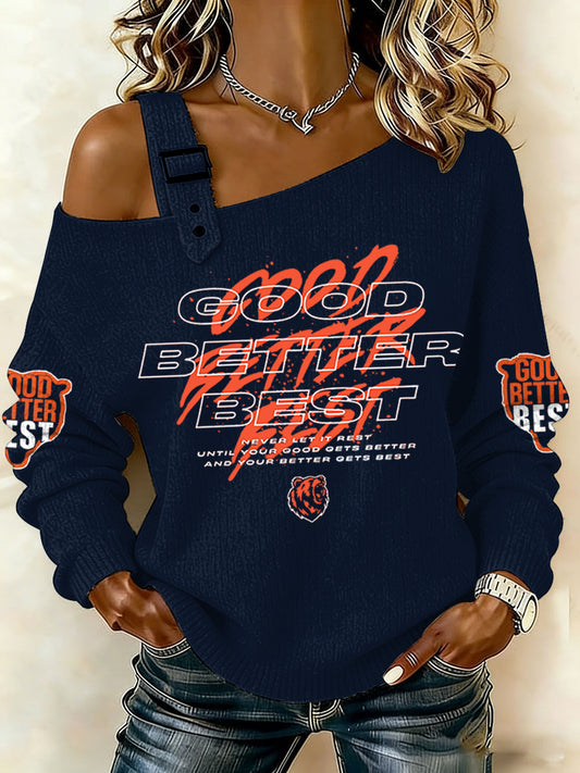 Women's Good Better Best Print Football Fans Gameday Casual Off-Shoulder Top