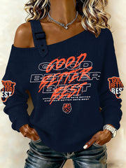 Women's Good Better Best Print Football Fans Gameday Casual Off-Shoulder Top