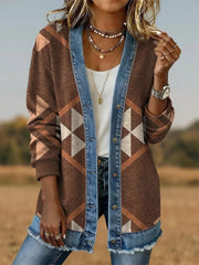 Women's Aztec Pattern Casual Button Cardigan Jacket