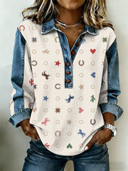 Women's Vintage Western Pattern Patchwork Art Sweatshirt