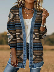 Women's Aztec Pattern Casual Button Cardigan Jacket