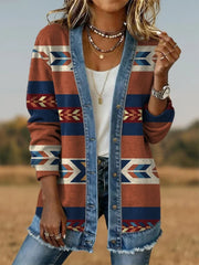 Women's Aztec Pattern Casual Button Cardigan Jacket