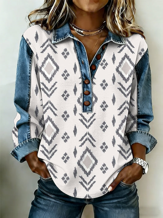 Women's Vintage Western Pattern Patchwork Art Sweatshirt