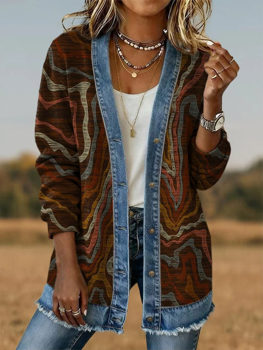 Women's Aztec Pattern Casual Button Cardigan Jacket