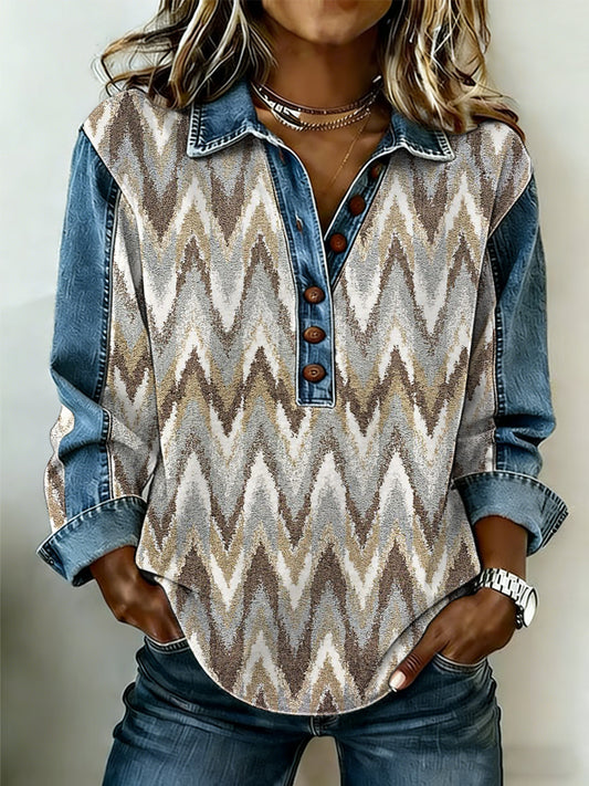 Women's Vintage Western Pattern Patchwork Art Sweatshirt