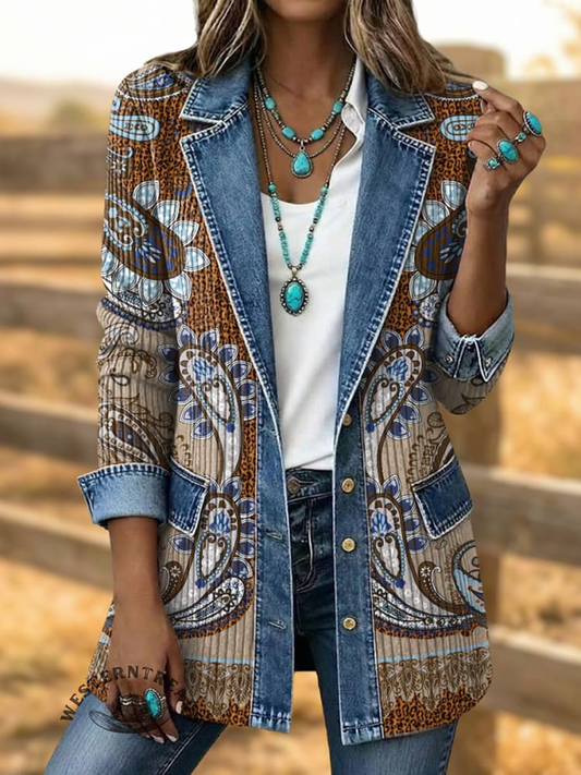 Women's Western Pattern Printed Blazer