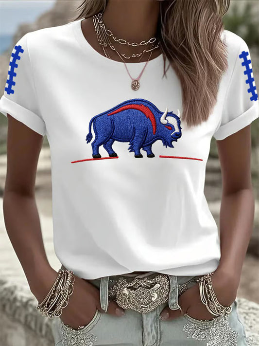 Women's Buffalo Print Football Fans Gameday Casual Tee