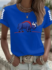 Women's Buffalo Print Football Fans Gameday Casual Tee