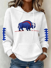 Women's Buffalo Print Football Fans Gameday Casual Waffle Hoodie