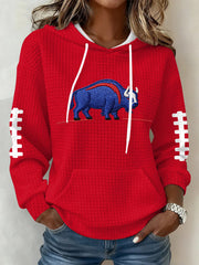 Women's Buffalo Print Football Fans Gameday Casual Waffle Hoodie