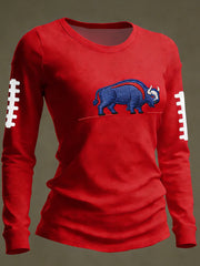 Women's Buffalo Print Football Fans Gameday Casual Long Sleeve T-Shirt