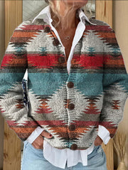 Women's Vintage Western Ethnic Aztec Art Print Casual Cardigan