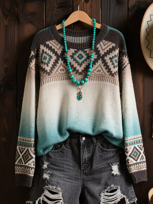 Women's Vintage Western Ethnic Aztec Art  Sweater