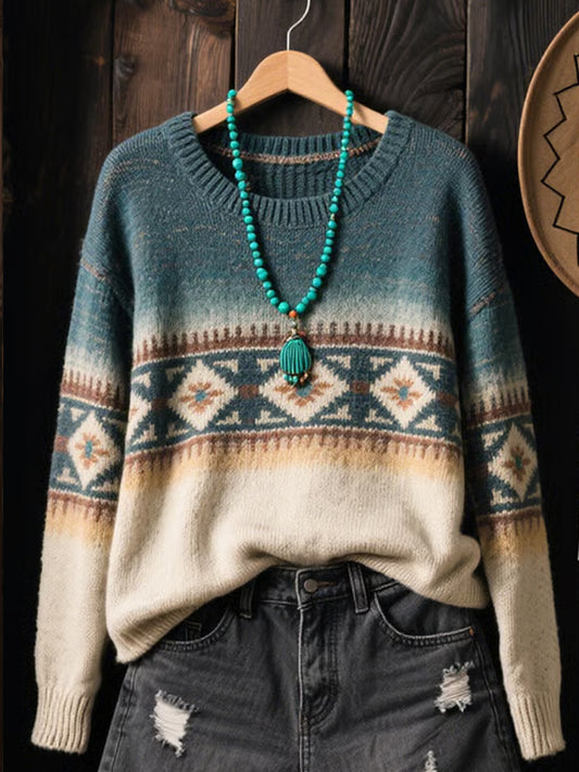 Women's Vintage Western Ethnic Aztec Art  Sweater