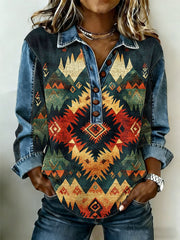 Women's Vintage Western Pattern Patchwork Art Sweatshirt