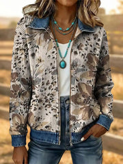 Women's Vintage Western Flower Art Patchwork Denim Jacket
