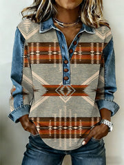 Women's Vintage Western Pattern Patchwork Art Sweatshirt