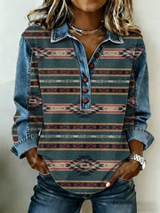 Women's Vintage Western Pattern Patchwork Art Sweatshirt