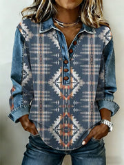Women's Vintage Western Pattern Patchwork Art Sweatshirt