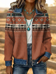 Women's Vintage Western Flower Art Patchwork Denim Jacket