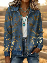 Women's Vintage Western Flower Art Patchwork Denim Jacket
