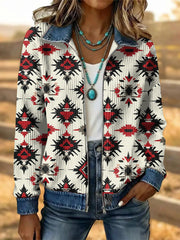 Women's Vintage Western Flower Art Patchwork Denim Jacket