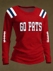 Women's Go Pats Print Gift For Football Fans Casual  Long Sleeve Shirt