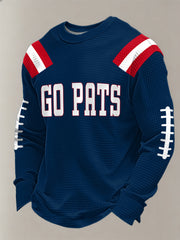 Men's Go Pats Print Gift For Football Fans Casual Waffle Long Sleeve T-Shirt