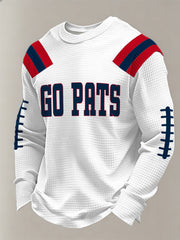 Men's Go Pats Print Gift For Football Fans Casual Waffle Long Sleeve T-Shirt
