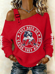 Women's They Hate Us Cause They Ain't Us Gift For Football Fans Gameday Casual Off-Shoulder Top