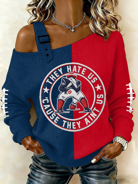 Women's They Hate Us Cause They Ain't Us Gift For Football Fans Gameday Casual Off-Shoulder Top