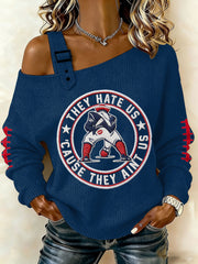 Women's They Hate Us Cause They Ain't Us Gift For Football Fans Gameday Casual Off-Shoulder Top