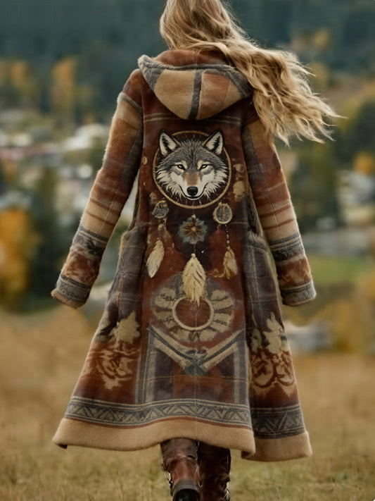 Women's Wolf Dreamcatcher Western Aztec Cozy Cardigan