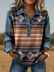 Women's Western Pattern Button-Up Top