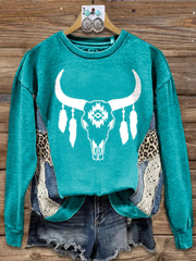 Women's Western Cowboy Skull Print Regular Sweatshirt
