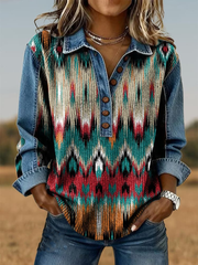 Women's Western Pattern Button-Up Top