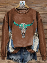 Women's Western Cowboy Skull Print Regular Sweatshirt