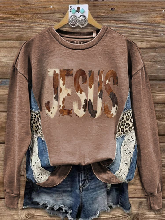 Women's Western Jesus Print Regular Sweatshirt