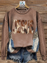 Women's Western Jesus Print Regular Sweatshirt