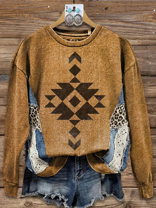 Women's Vintage Aztec Print Regular Sweatshirt
