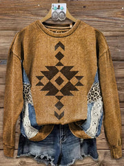 Women's Vintage Aztec Print Regular Sweatshirt