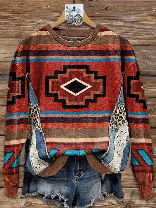 Women's Vintage Aztec Print Regular Sweatshirt